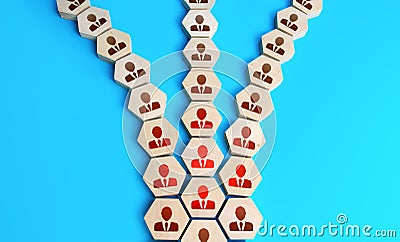 Collapse of the organization. Conflict and disunity. Disintegration of a community group. Main stream branching . Segmentation. Stock Photo