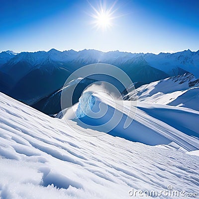 The collapse of the snow avalanche in the a powerful cloud of snow dust Force of nature in the Cartoon Illustration