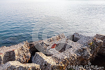 Collapsed dam in the water Stock Photo