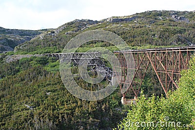 Collapsed historic railroad bridge across Dead Horse Gulch Editorial Stock Photo