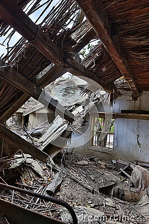 Collapsed roof Stock Photo