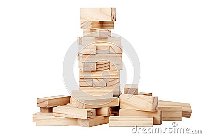 Collapsed wooden blocks tower Stock Photo