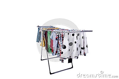 The collapsible clotheshorse isolated on the white background Stock Photo