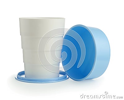 Collapsible plastic cup isolated on white Stock Photo