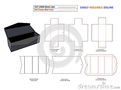 Collapsible rigid boxes and custom foldable collapsible rigid box and die line template Vector Illustration