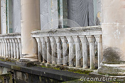 Collapsing balustrade of a building Stock Photo