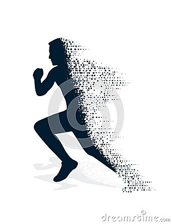 Collapsing silhouette of the running athlete Vector Illustration