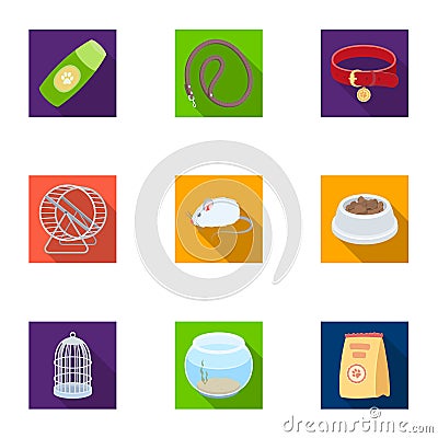 Collar, pet food and other products. Pet shop set collection icons in flat style vector symbol stock illustration web. Vector Illustration