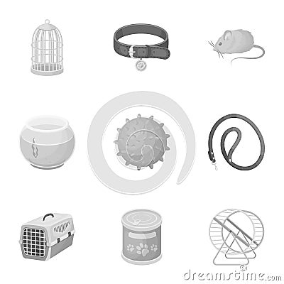 Collar, pet food and other products. Pet shop set collection icons in monochrome style vector symbol stock illustration Vector Illustration