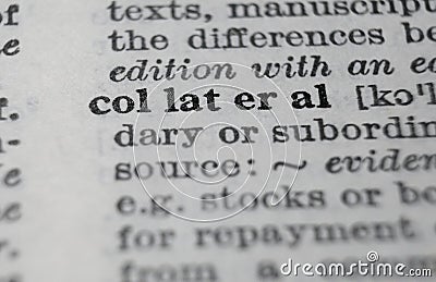 Collateral dictionary definition close-up Stock Photo
