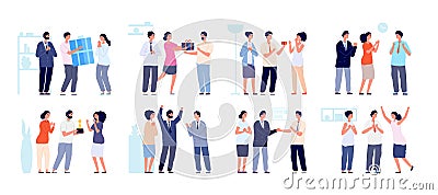Colleagues clapping. Thankful business people, man woman support employees. Office enthusiastic characters clap in hands Cartoon Illustration