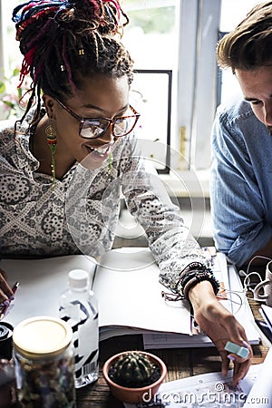 Colleagues Exchanging Opinion Ideas Working Stock Photo