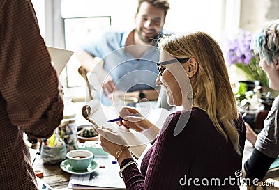 Colleagues Exchanging Opinion Ideas Working Stock Photo