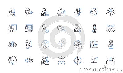 Colleagues line icons collection. Teammates, Coworkers, Allies, Collaborators, Associates, Partners, Companions vector Vector Illustration