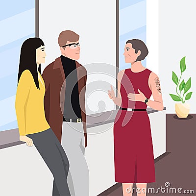Colleagues in office flat vector illustration. Coworkers relaxing, chatting cartoon characters. Corporate worker, business people Cartoon Illustration