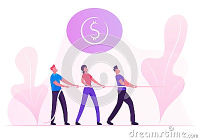 Colleagues Team Pulling Rope in Tug of War Competition for Finance Success and Leadership Position. Corporate Rivalry Vector Illustration