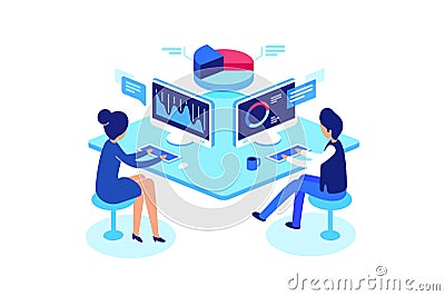 Colleagues working in workplace, isometric style, illustration Cartoon Illustration