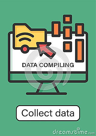 Collect data online brochure Vector Illustration