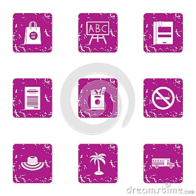 Collect the journey icons set, grunge style Vector Illustration