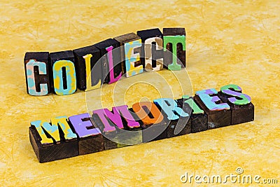 Collect memories vintage collection memory lane nostalgia recall bygone time Stock Photo