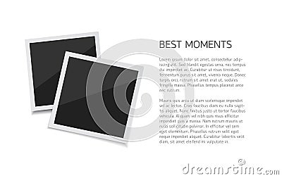 Collect moments. Vector Set polaroid photos sticked down with paper tape. Retro fotos on white background. Vector Illustration
