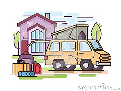 Van car for recreation or transfer Vector Illustration