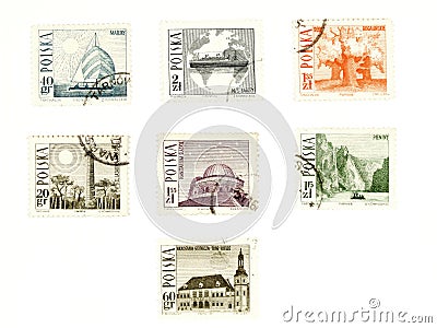 Collectible post stamps from Poland Editorial Stock Photo