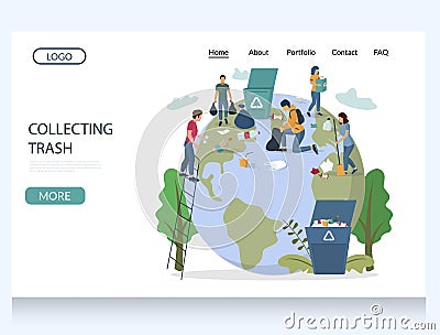 Collecting trash vector website landing page design template Vector Illustration