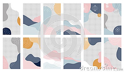Collection of abstract background designs, shapes in clean Scandinavian trendy style. Story templates, winter sale Vector Illustration