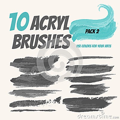 Collection acryl brushes, Grunge elements with paint styl Stock Photo