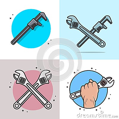 Collection of Adjustable wrench and Pipe Wrench tool vector illustration Vector Illustration