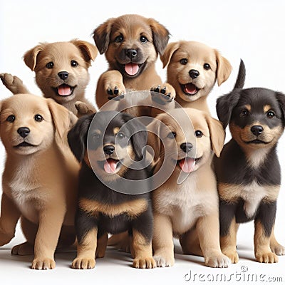 collection of adorable happy puppies Stock Photo