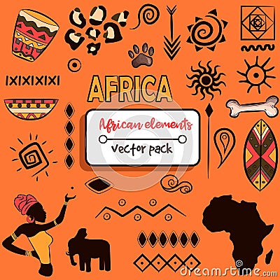 Collection of african isolated elements and symbols. Graphic pack with aztec and mayan vectors. Vector Illustration