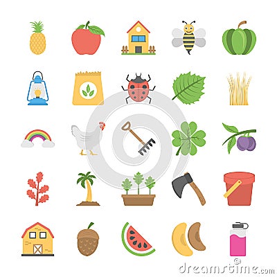 Collection of Agriculture and Farming Flat Icons Stock Photo