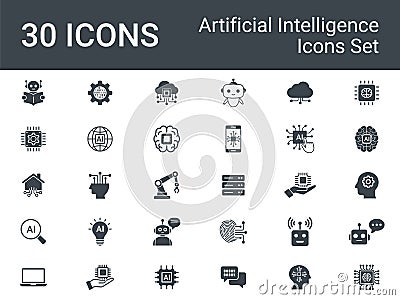 Artificial Intelligence Icons Set, Machine Learning, Automation, Data. Vector Illustration Vector Illustration