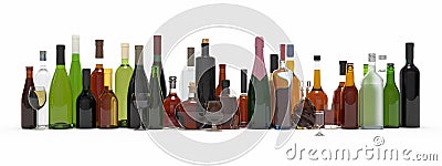 Collection of alcoholic bottles isolated 3d rendering Stock Photo