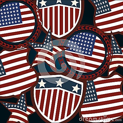 Collection american flags shields stars and labels, politics voting and elections USA, make it count Vector Illustration