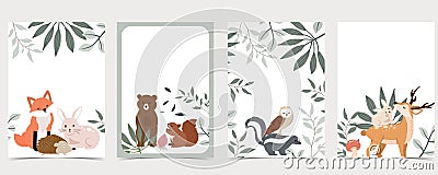 Collection of animal cards set with bear,skunk.Vector illustration for birthday invitation,postcard and sticker.Editable element Vector Illustration