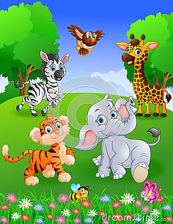 Collection animal safari in the garden Vector Illustration