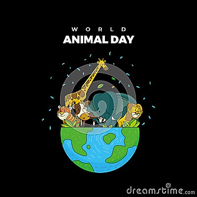 Collection animals on world animal day vector Vector Illustration