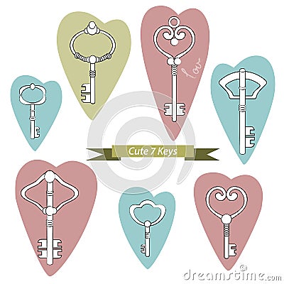 Collection of Antique Keys for your design or scrapbook. Vector Illustration