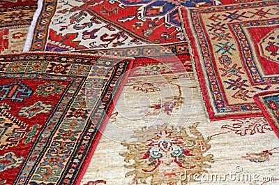 Collection of antique oriental carpets Stock Photo