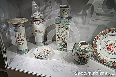 Collection of antique porcelain in the National Museum in Gdansk Editorial Stock Photo