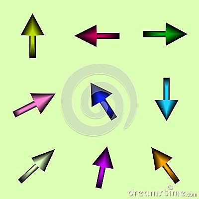 Collection of arrow button icons click upload download direction abstract background vector illustration Vector Illustration