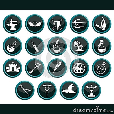 Collection of assorted fantasy icons. Vector illustration decorative background design Cartoon Illustration