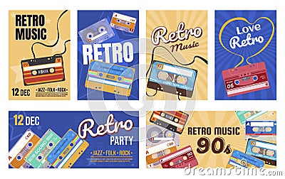 Collection audio cassette banner vector illustration horizontal vertical retro party template design Vector Illustration