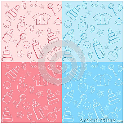 Collection baby seamless. Vector Illustration