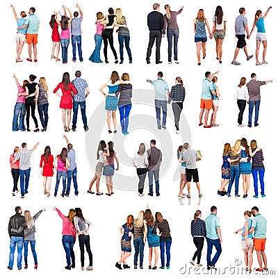 Collection Back view of group people. set Stock Photo