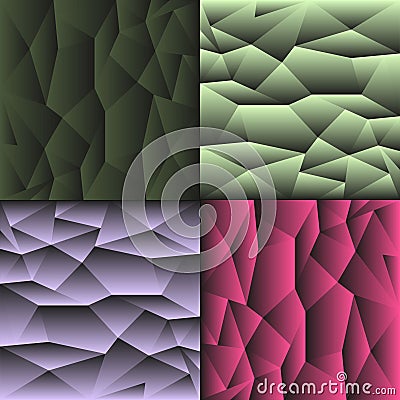 Collection of backgrounds from metal triangles in pink khaki olive flowers. Vector Illustration