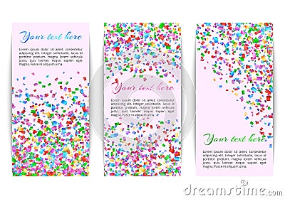 Collection of banners with confetti Vector Illustration